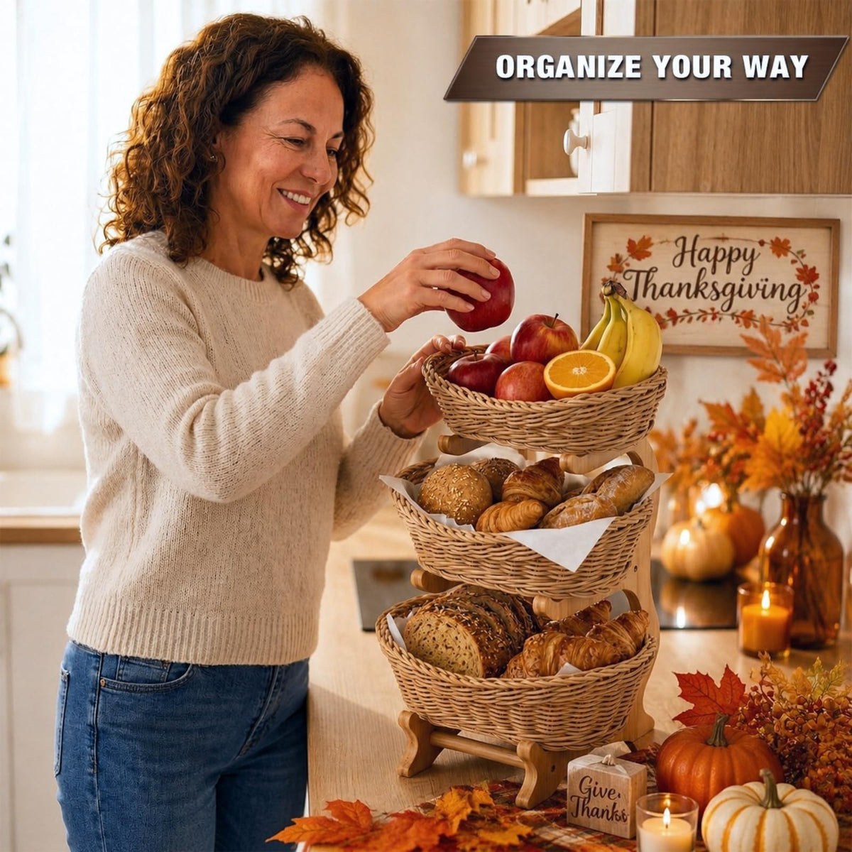 3 Tier Woven Fruit Basket Stand X21285