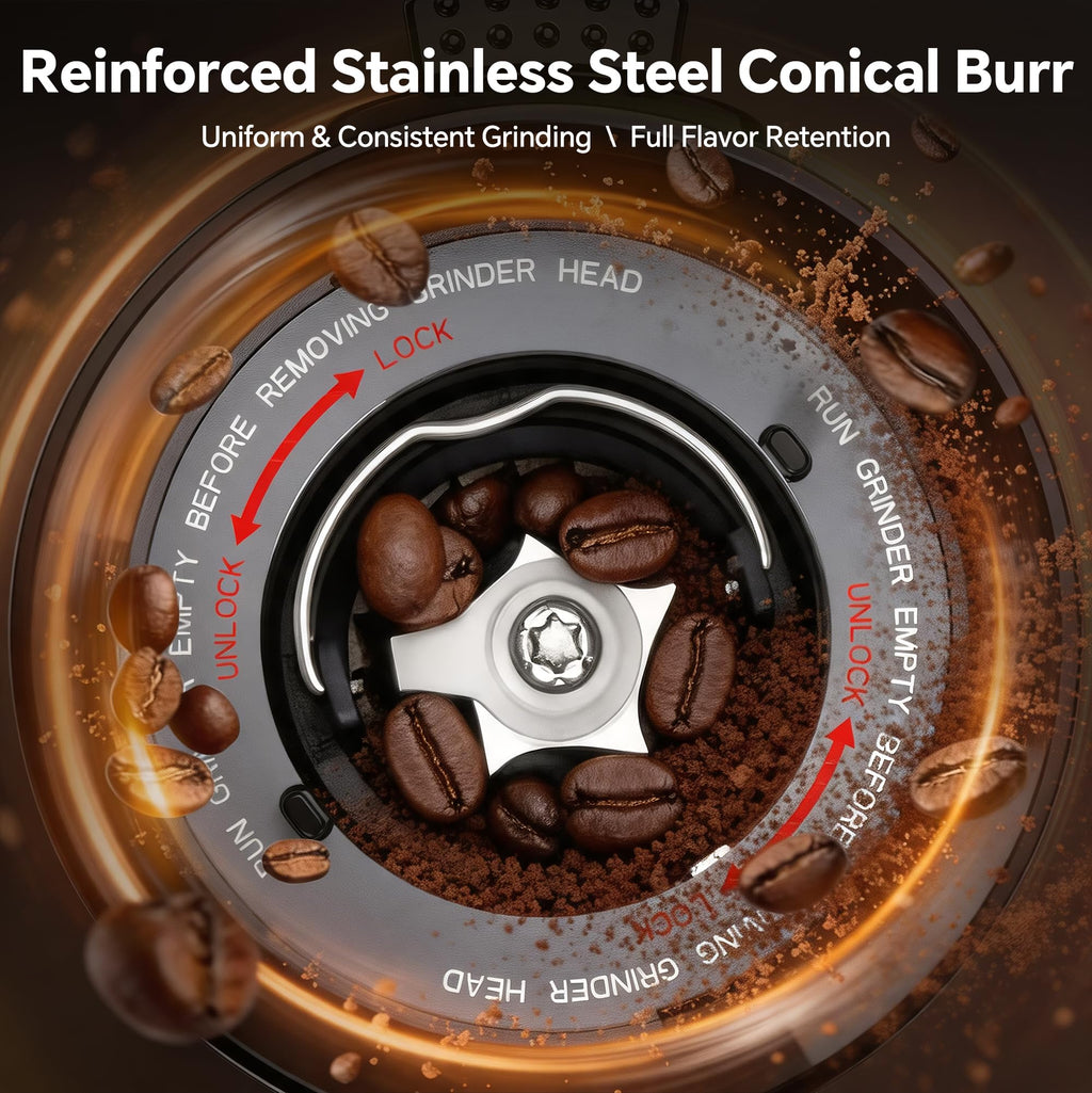 Conical Burr Coffee Grinder, 51 Grind Settings, 1-12 Cups, Stainless Steel E1314