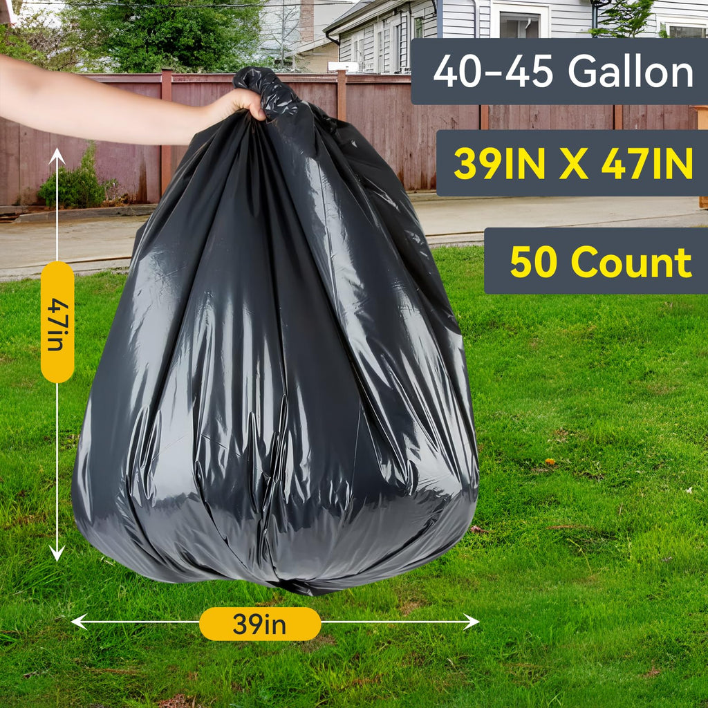 45 Gallon Heavy Duty Black Plastic Trash Bags 50 Count E336