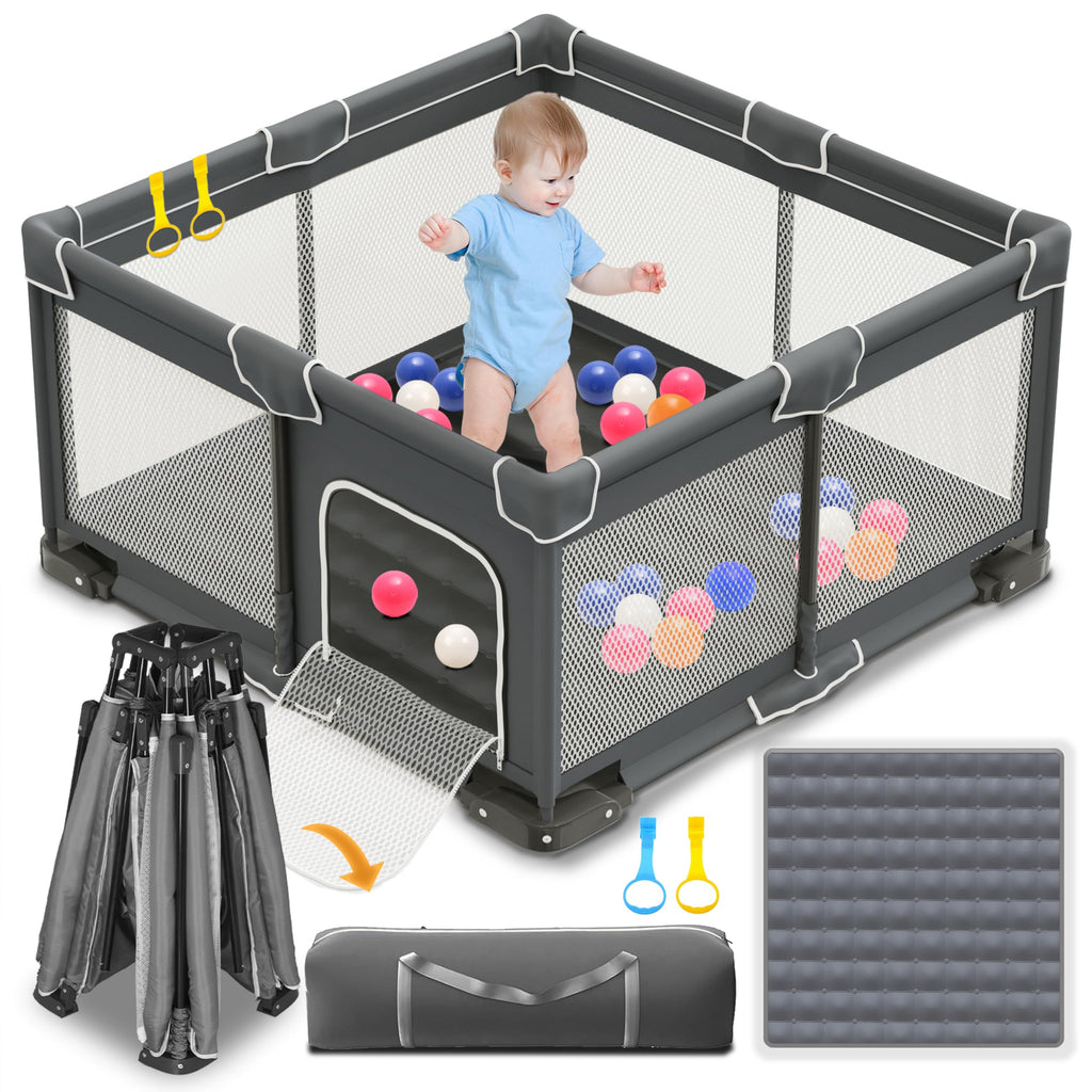 Foldable Playpen for Babies and Toddlers, 50x50 Inches Dark Gray Y294716