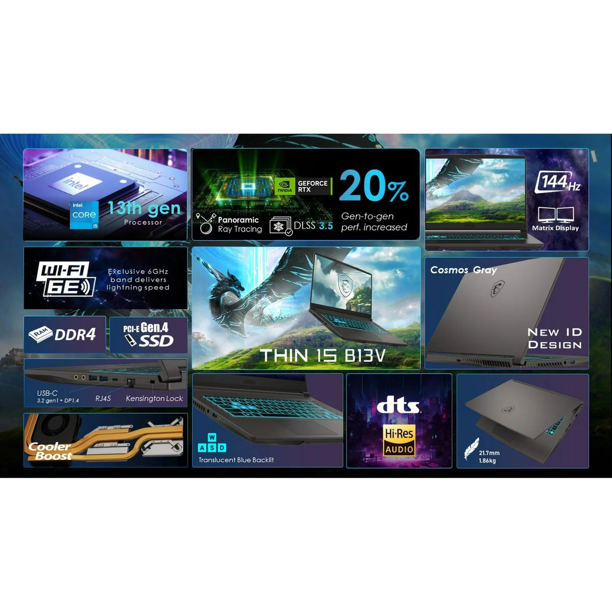 15.6" FHD Gaming Laptop Intel Core i5-13420H RTX 4060 16GB RAM 1TB SSD Gray T183