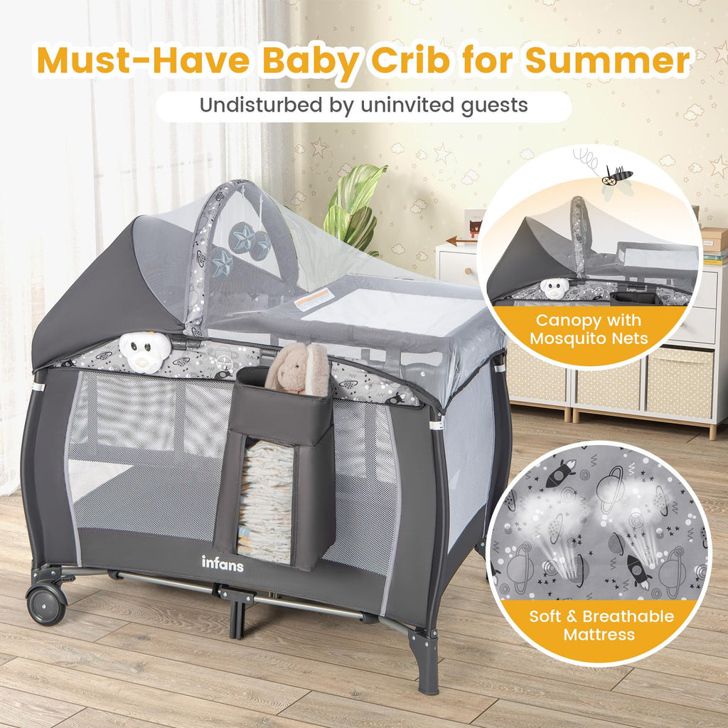 4 in 1 Pack and Play with Bassinet, Changing Table, Storage Basket B80249