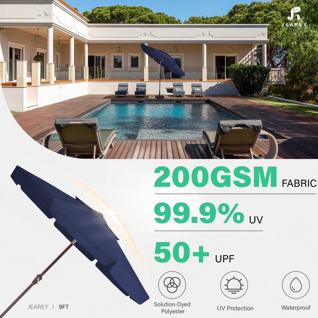 9ft 2-Tier Patio Umbrella, Crank Tilt, Navy Blue Y433605