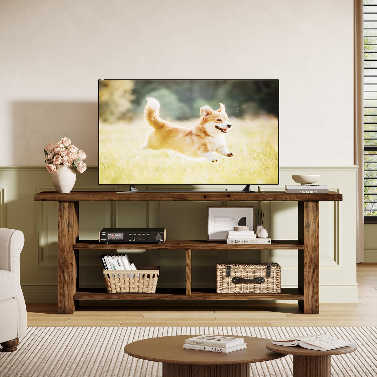 Dark Brown Solid Wood TV Stand T1288