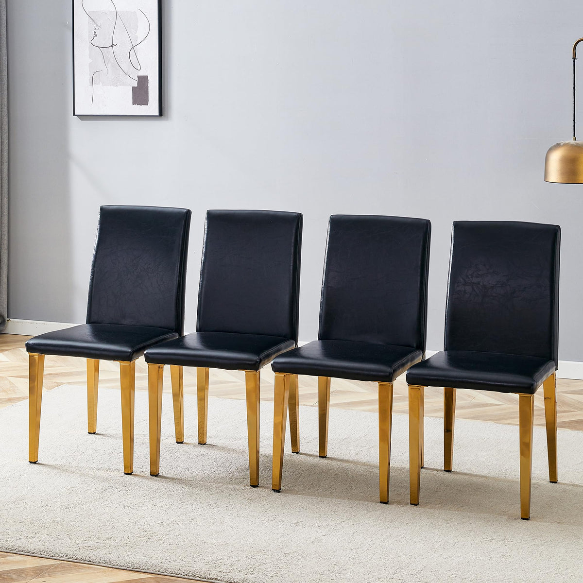 Black Gold Upholstered Dining Chairs Set of 4 P9866