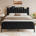 Black Full Size Platform Bed Frame with Faux Leather Upholstered Storage Headboard S8699