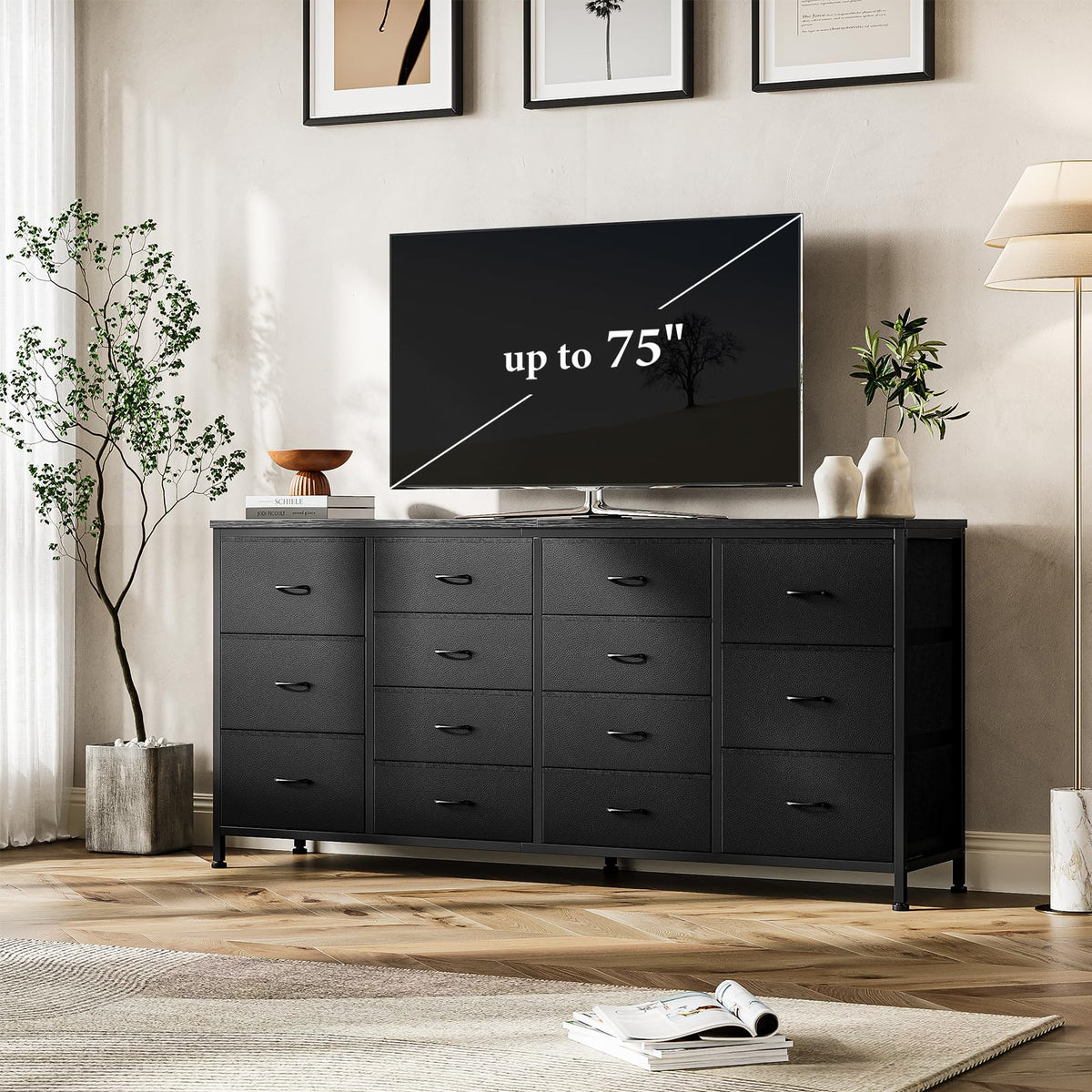 63 Inch Dresser with 14 Fabric Drawers U85330