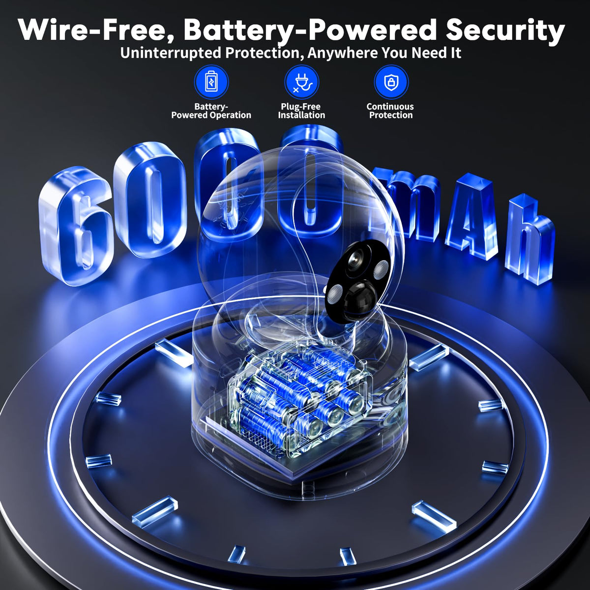 Battery Powered Wireless Indoor Security Camera, 4MP HD Pan/Tilt, 6000mAh Rechargeable, 5G&2.4G WiFi 6 R55581