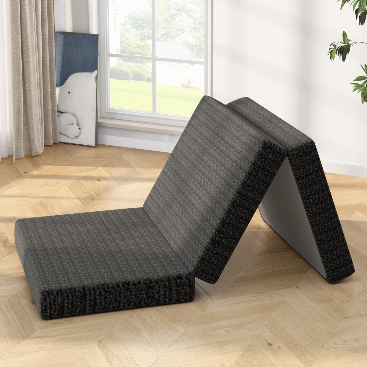 4 Inch Tri-Fold Twin Size Memory Foam Mattress with Washable Cover X197