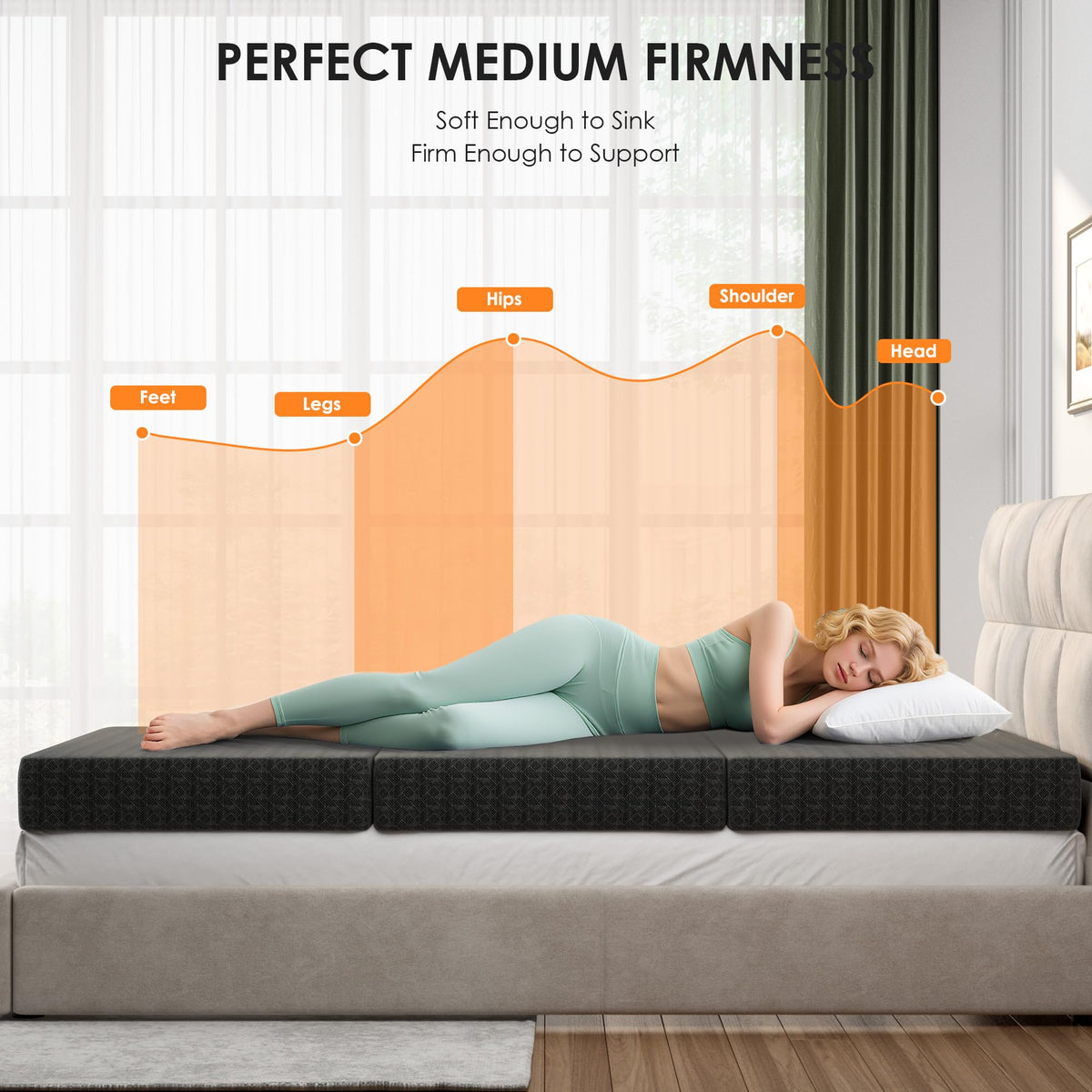 4 Inch Tri-Fold Twin Size Memory Foam Mattress with Washable Cover X197