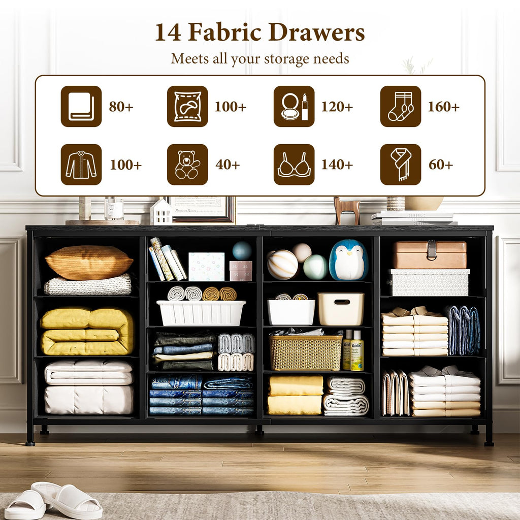 63 Inch Dresser with 14 Fabric Drawers U85330