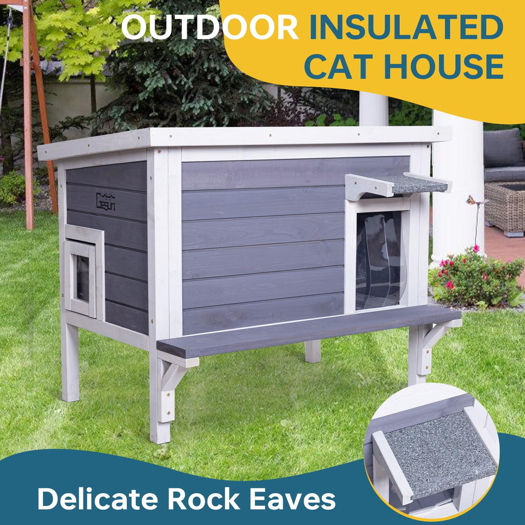 Weatherproof Outdoor Cat House with Elevated Floor W890651