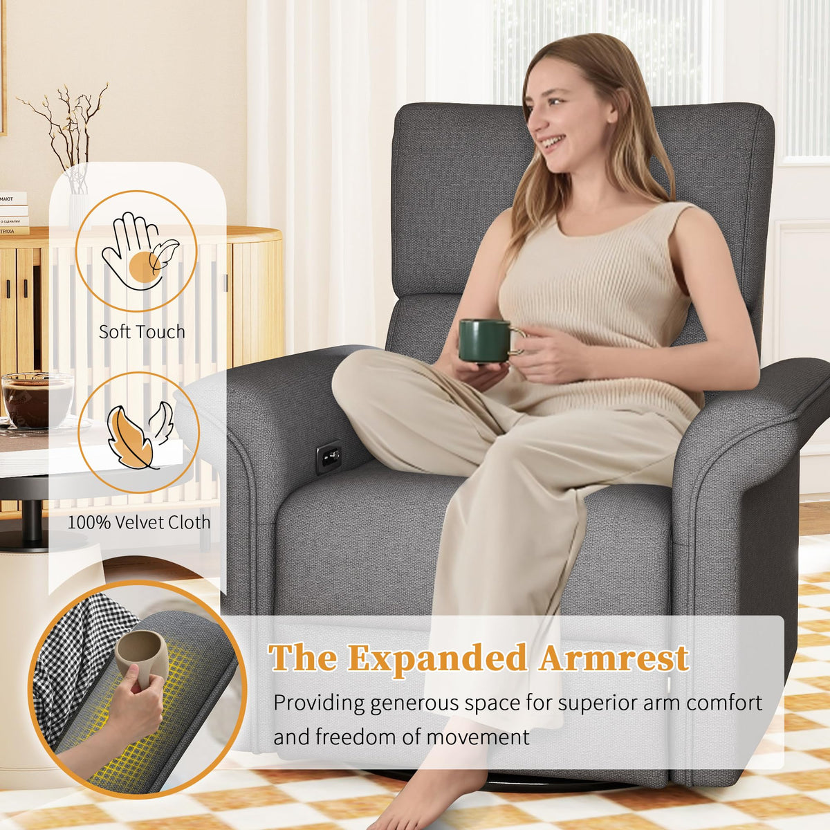 Power Swivel Rocker Recliner Chair Velvet V738