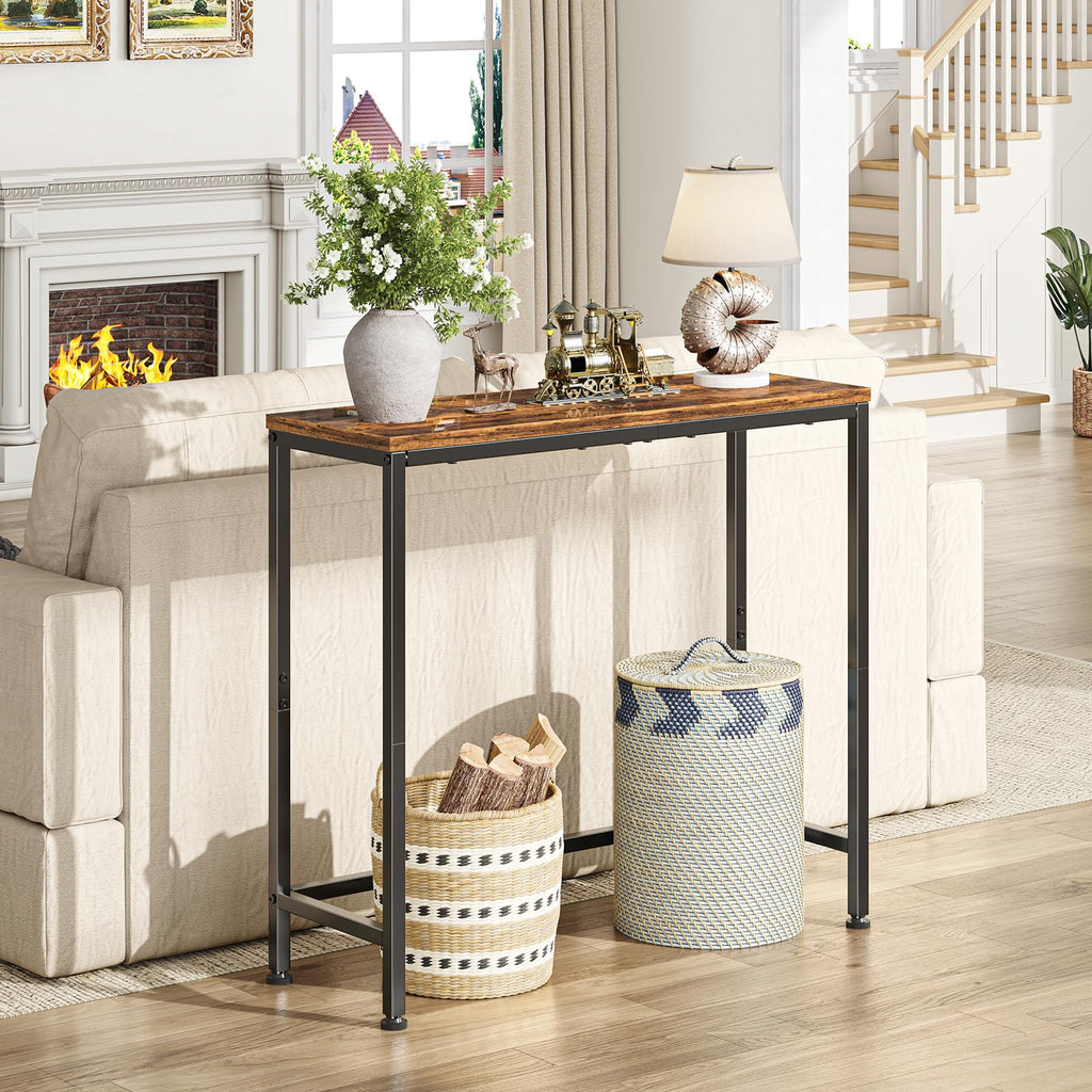 Narrow Side Table, 29.8" Console Table, Rustic Brown P8599