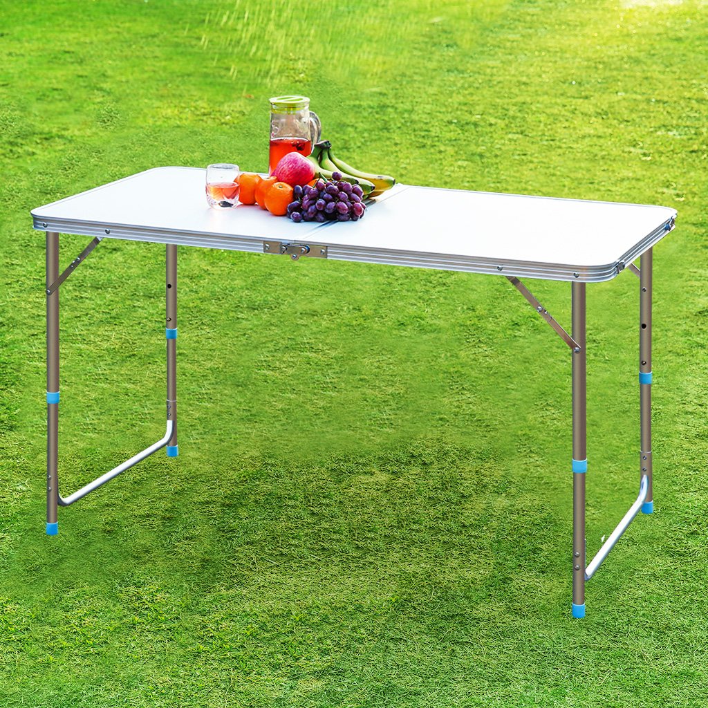 Portable Folding Table White 4 Adjustable Heights U5810