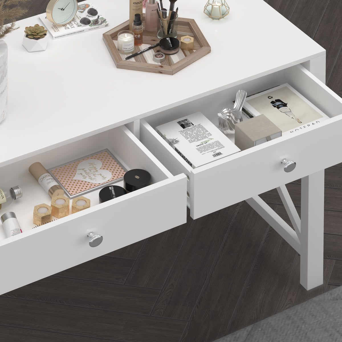 White Home Office Desk with Drawers T93276