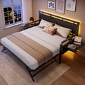 Black Metal Daybed with Trundle and LED Light S662