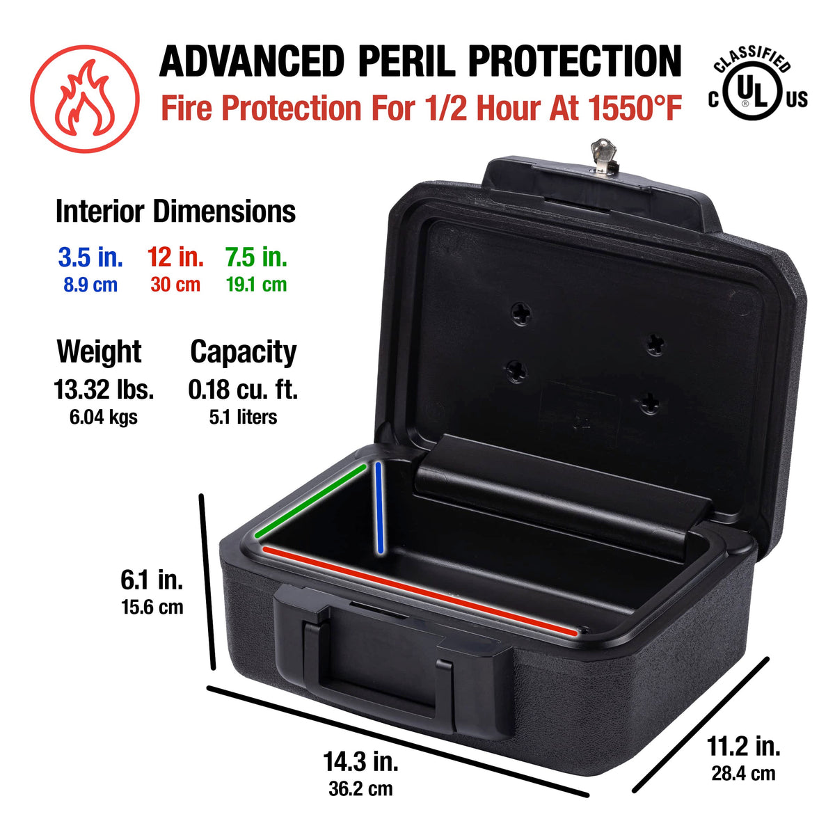 Black Fireproof Money Safe with Key Lock R209991