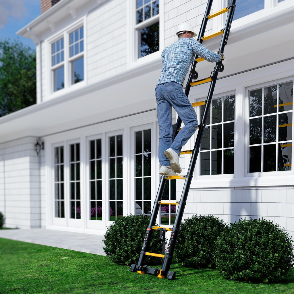 Telescoping Ladder 16.5 FT A Frame 330 lbs Capacity Yellow O4905