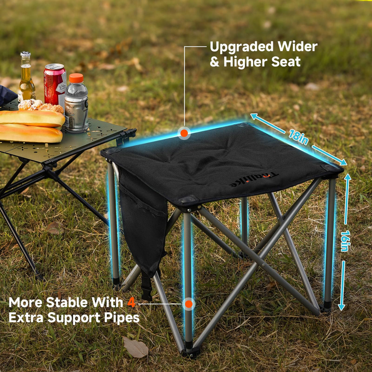 18 Inch Oversized Padded Camping Stool with Storage Bag K85090
