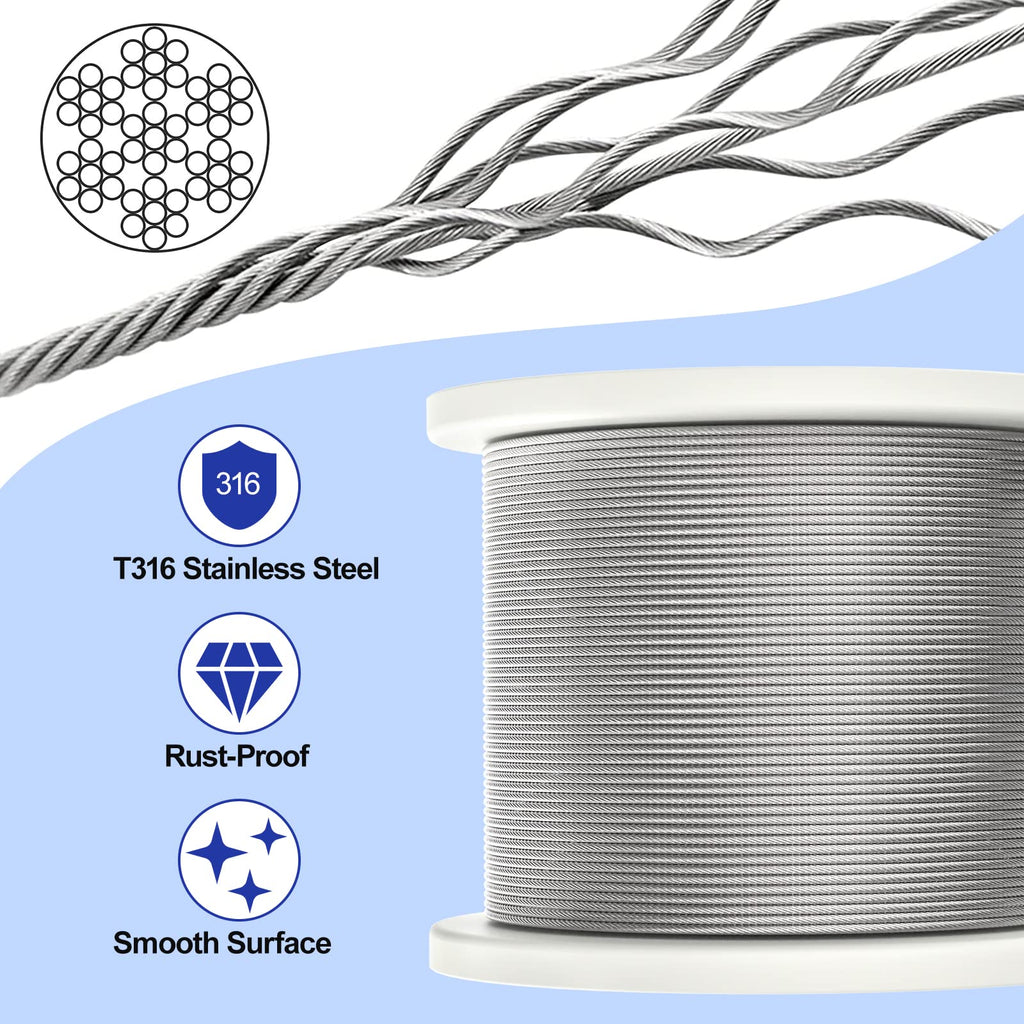 500FT 1/8" T316 Stainless Steel Cable U404608