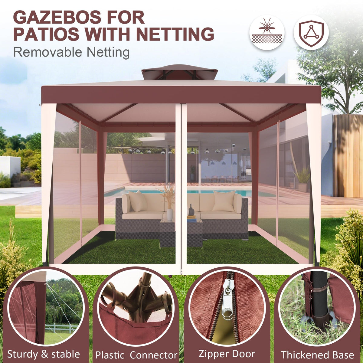 10x10 Outdoor Gazebo with Mosquito Netting O701784
