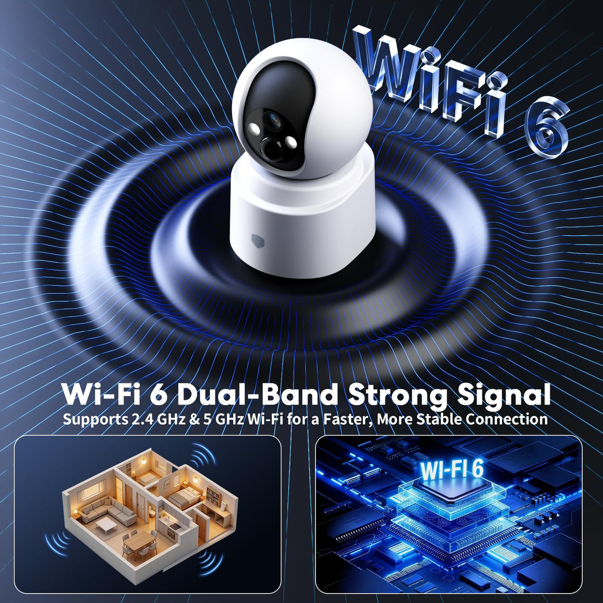 Battery Powered Wireless Indoor Security Camera, 4MP HD Pan/Tilt, 6000mAh Rechargeable, 5G&2.4G WiFi 6 R55581