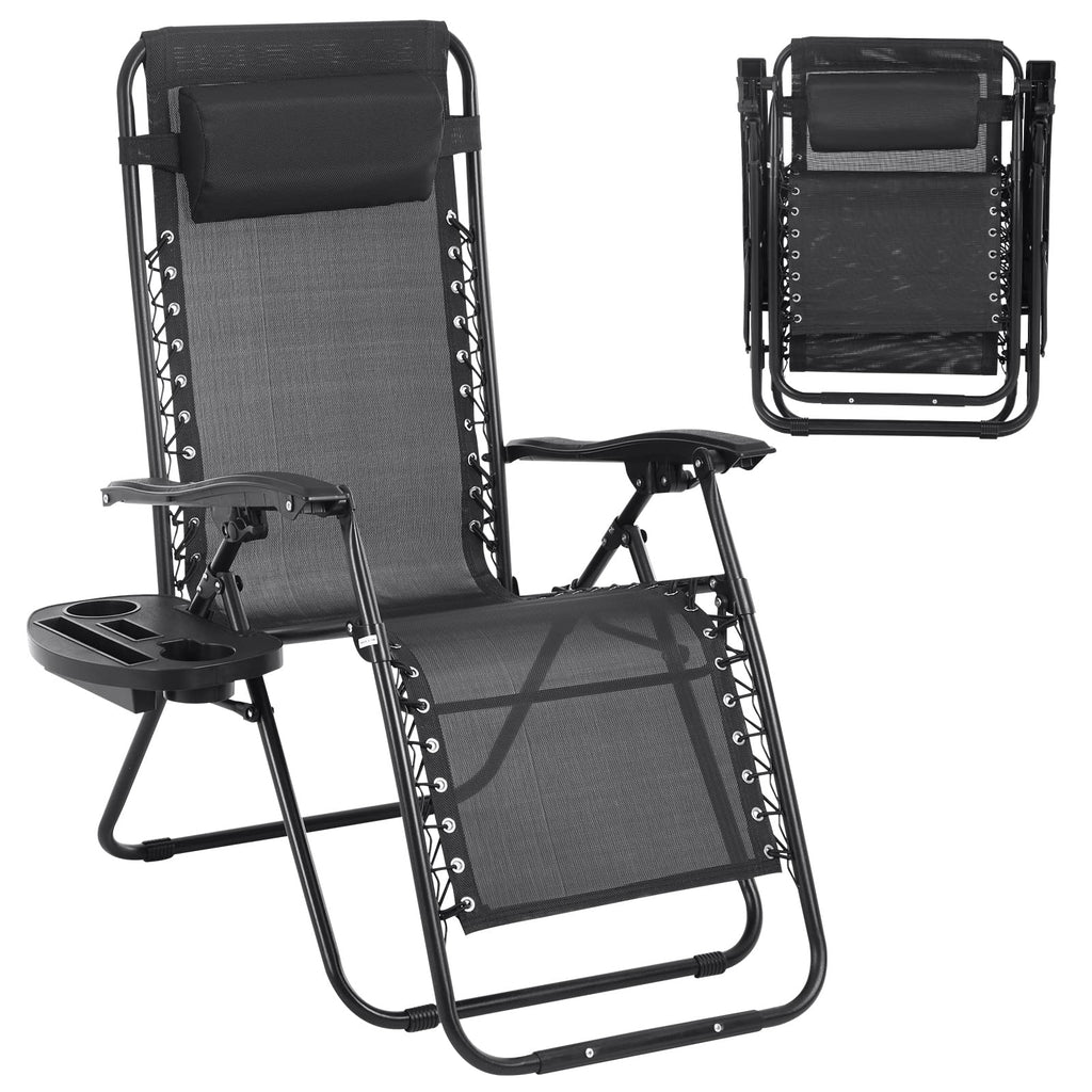 Zero Gravity Chair with Pillow and Cup Holder Trays, Black O55344
