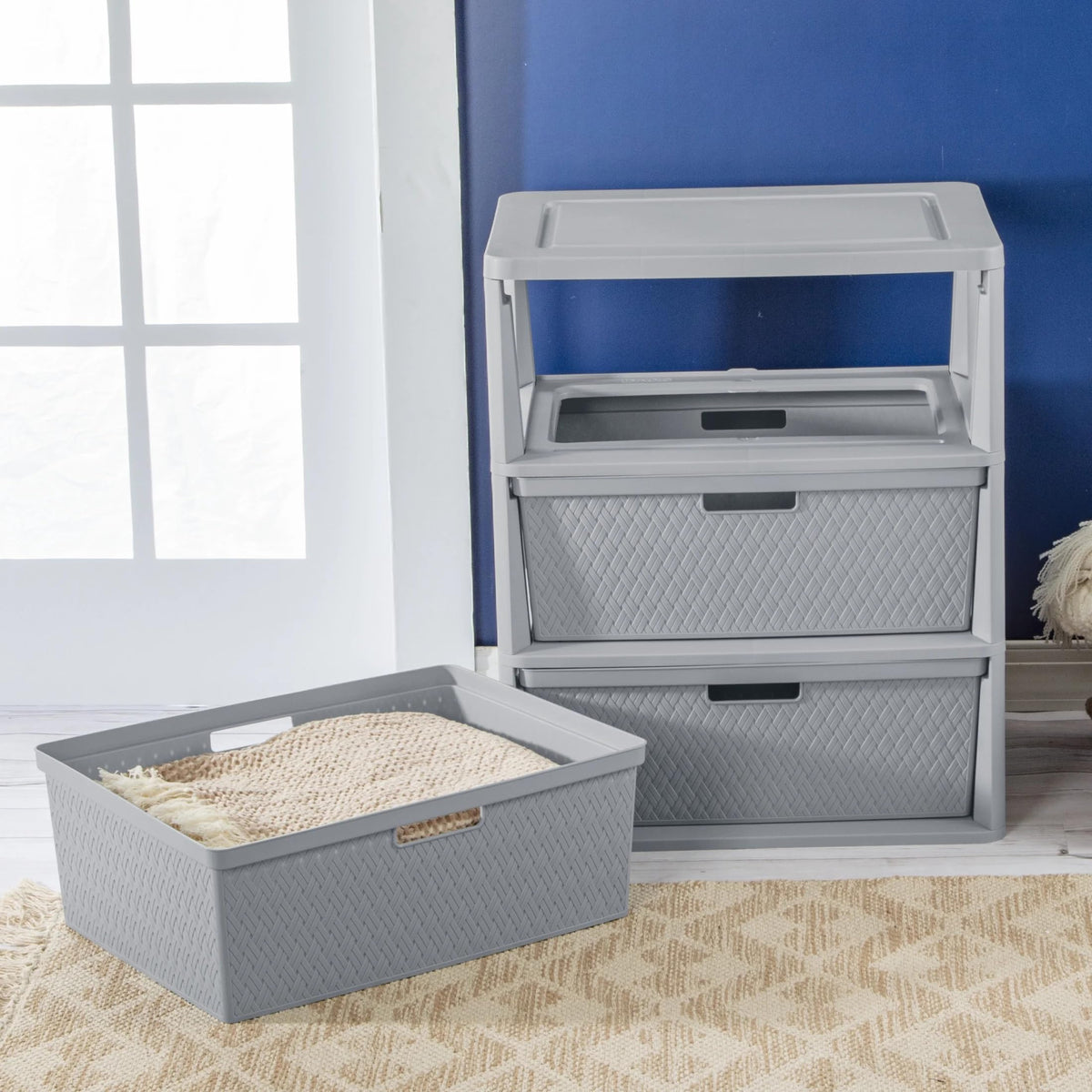 Gray 3 Drawer Storage Tower Y6145