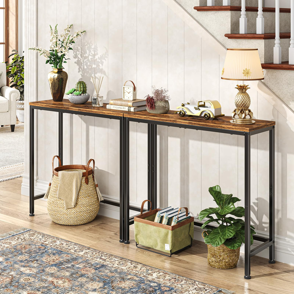 Narrow Side Table, 29.8" Console Table, Rustic Brown P8599