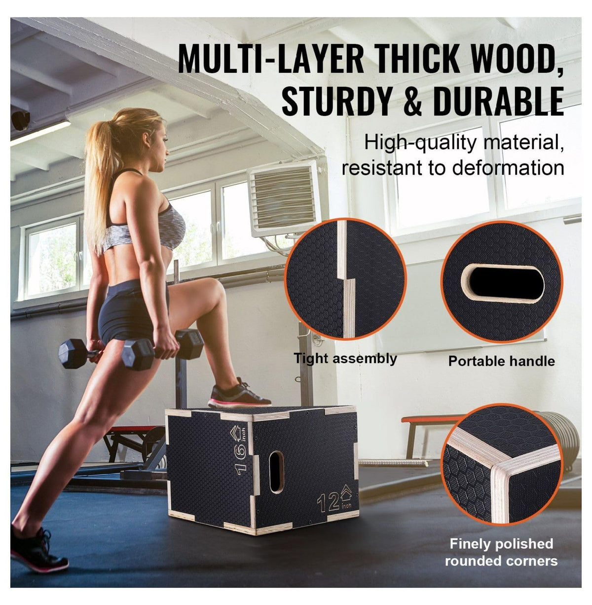 16/14/12 Inch Wooden Plyometric Jump Box I82185