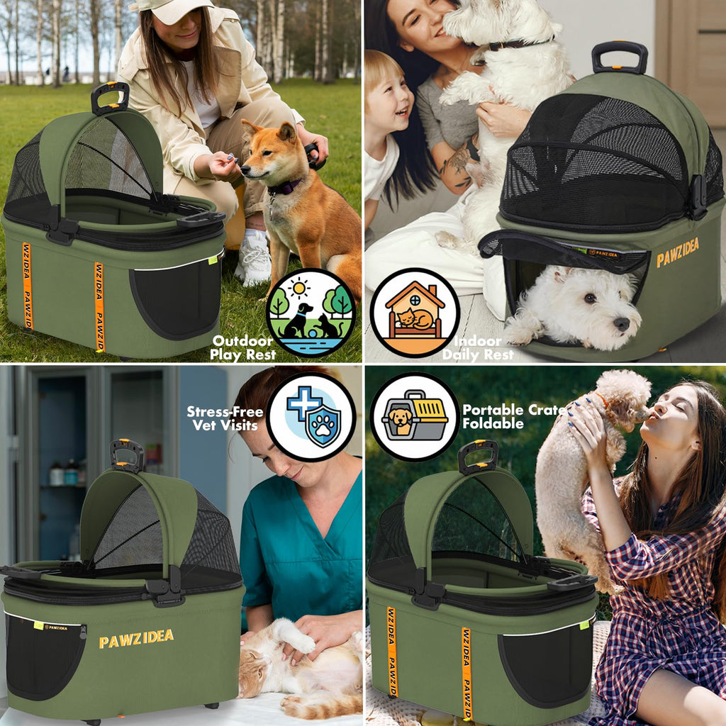 Foldable Pet Stroller with Detachable Carrier E188057