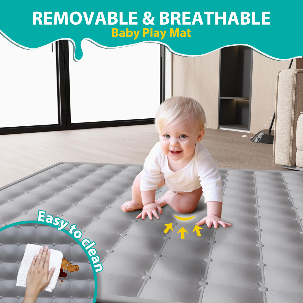 Foldable Playpen for Babies and Toddlers, 50x50 Inches Dark Gray Y294716