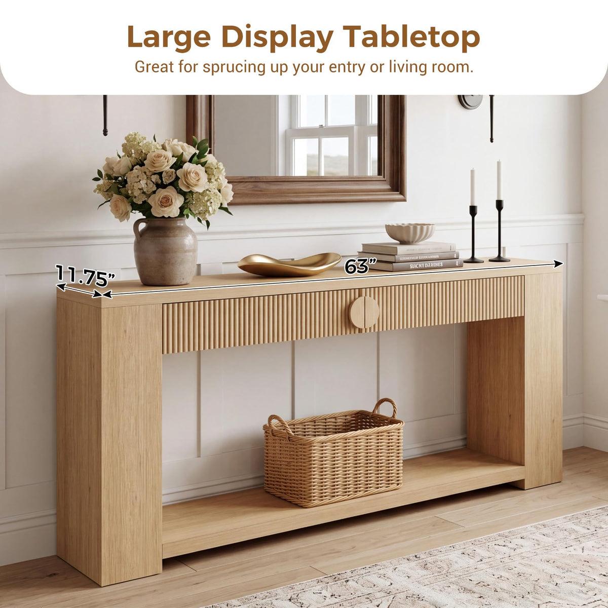Oak Console Table with Storage Drawers X566017