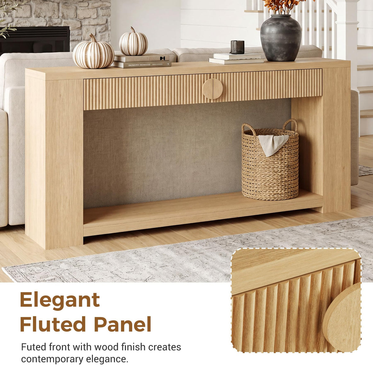 Oak Console Table with Storage Drawers X566017