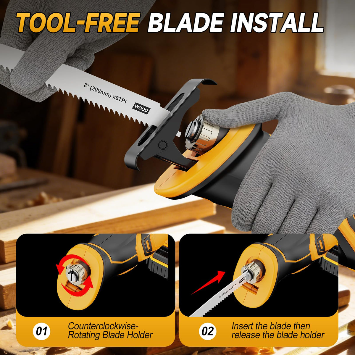 Cordless Brushless Reciprocating Saw with 8 Blades F240850