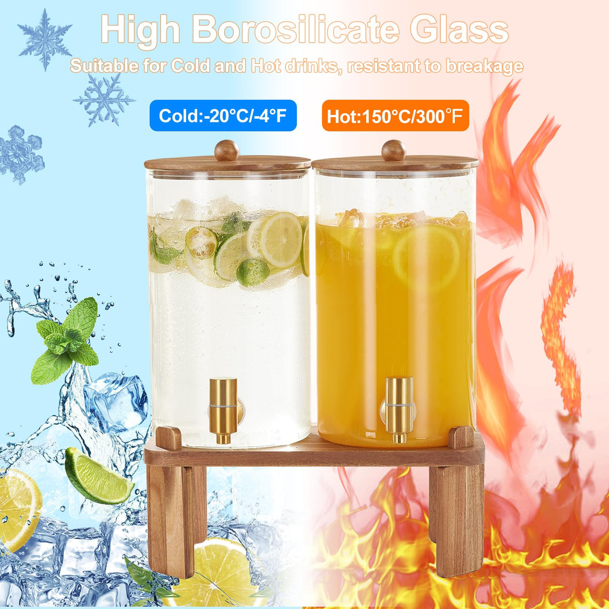2pcs 1.2 Gallon Glass Drink Dispenser with Stand T20913