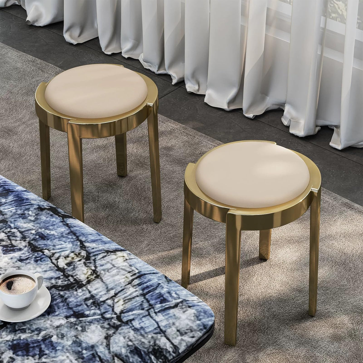 Round Stackable Stainless Steel Microfiber Leather Stools I83941