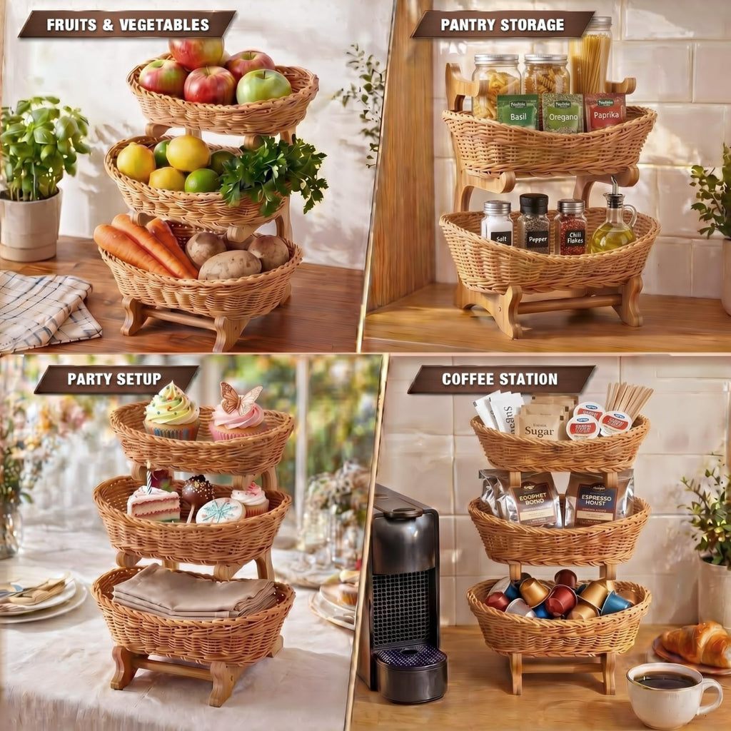 3 Tier Woven Fruit Basket Stand X21285