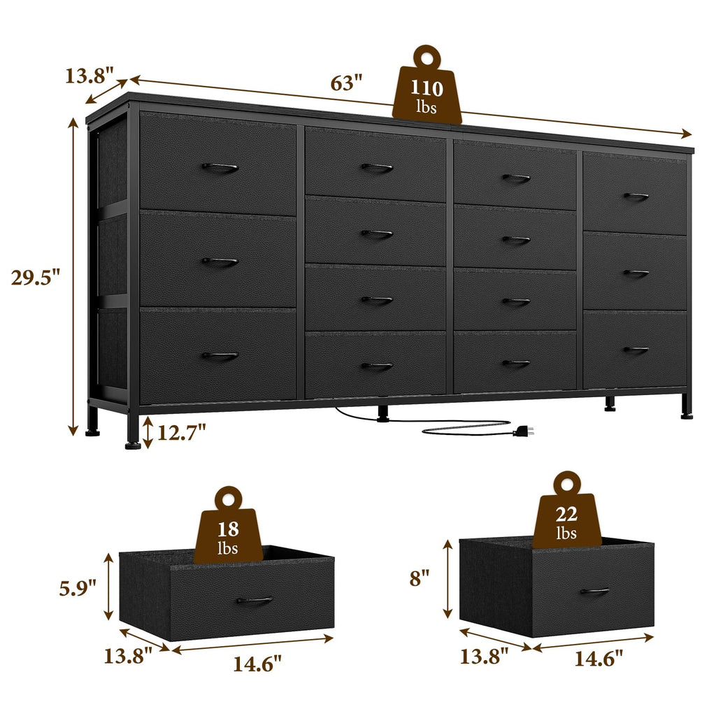 63 Inch Dresser with 14 Fabric Drawers U85330