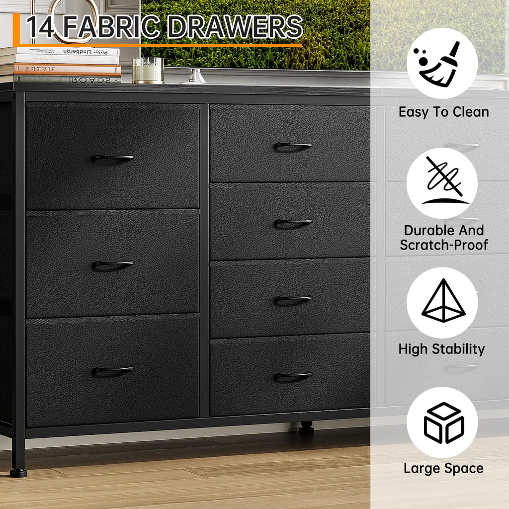 63 Inch Dresser with 14 Fabric Drawers U85330