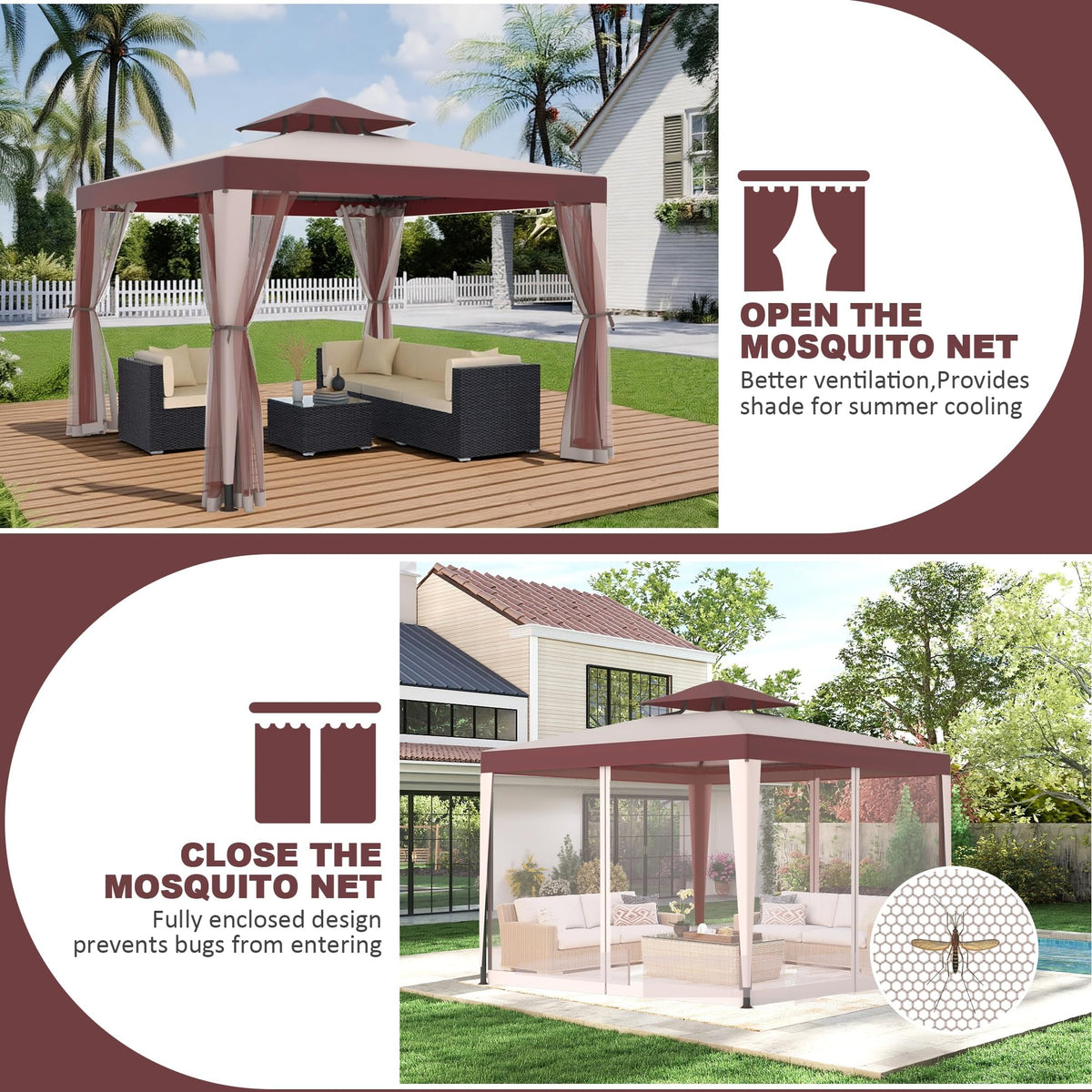 10x10 Outdoor Gazebo with Mosquito Netting O701784