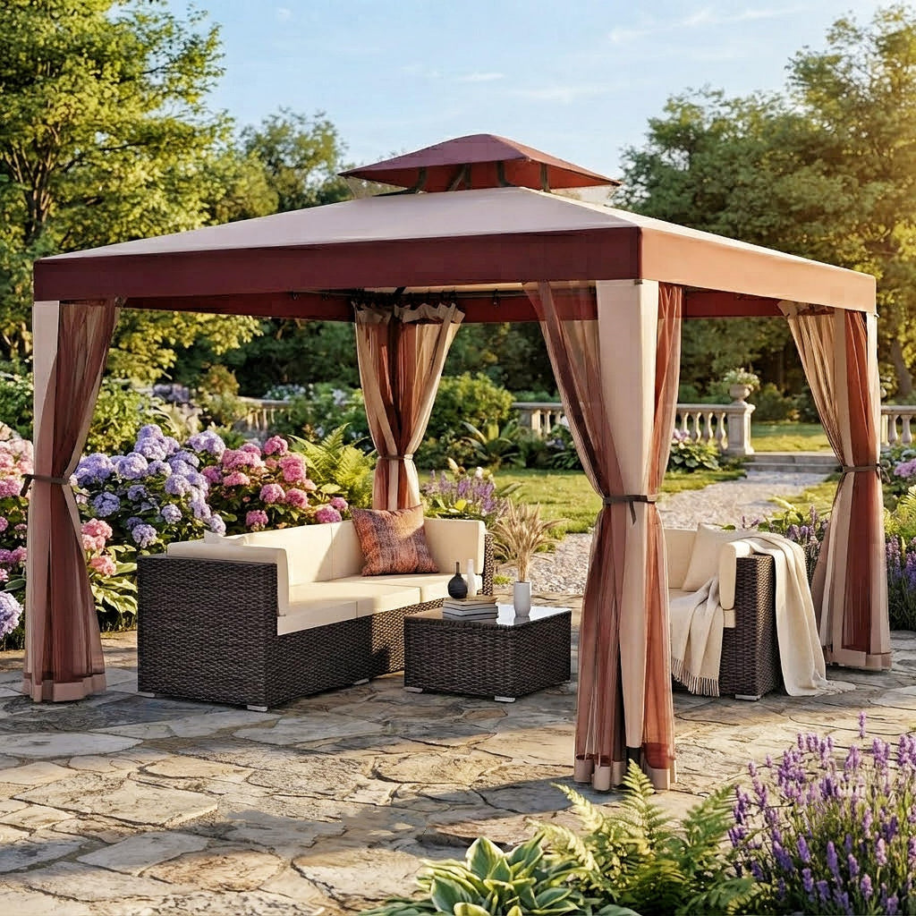 10x10 Outdoor Gazebo with Mosquito Netting O701784