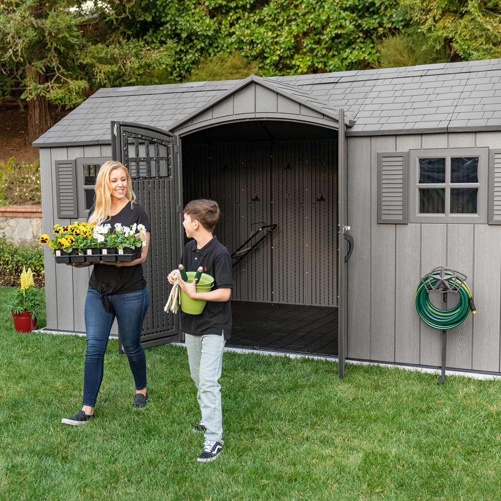 15 ft x 8 ft Gray Resin Outdoor Storage Shed P9713