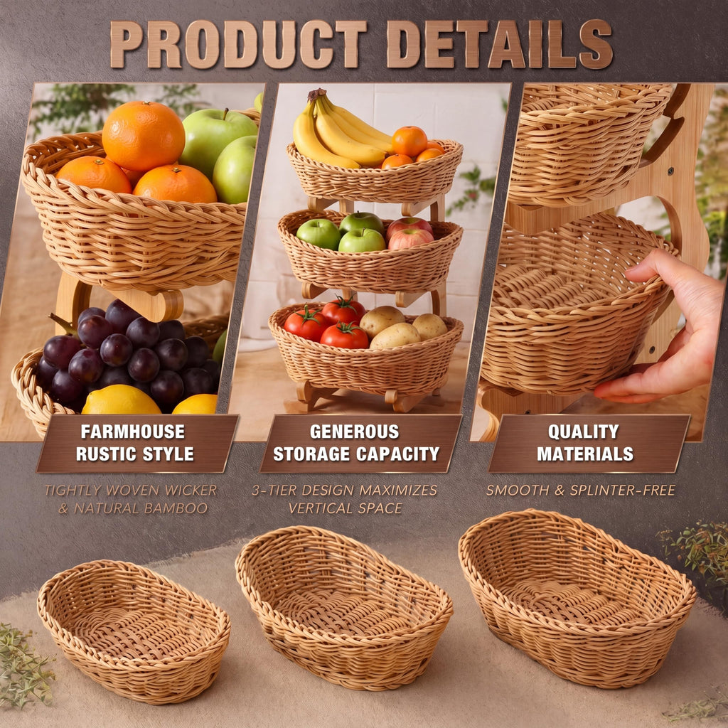 3 Tier Woven Fruit Basket Stand X21285