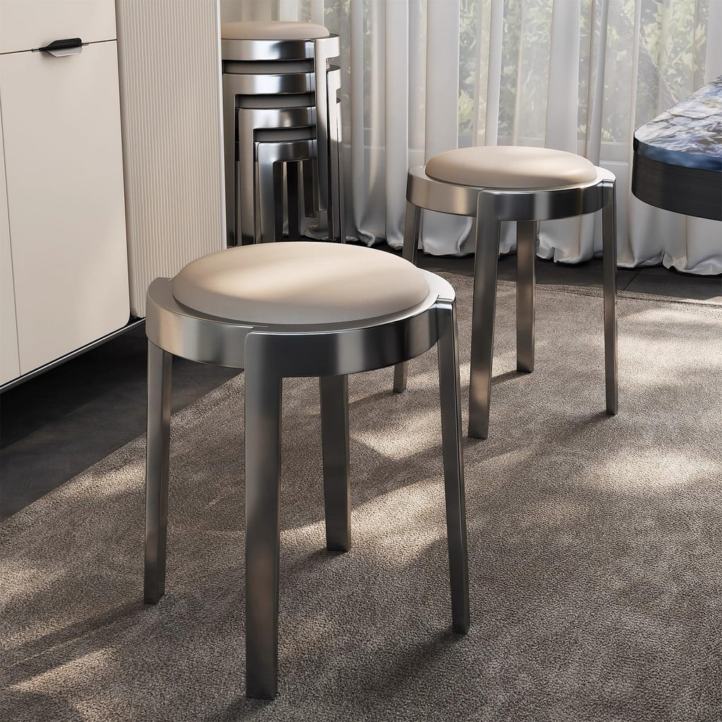 Round Stackable Stainless Steel Microfiber Leather Stools I83941
