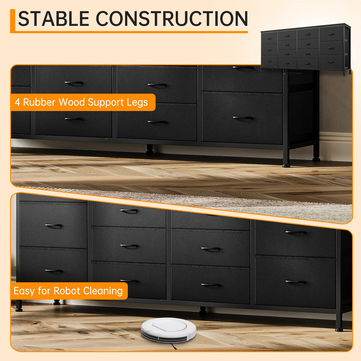 63 Inch Dresser with 14 Fabric Drawers U85330