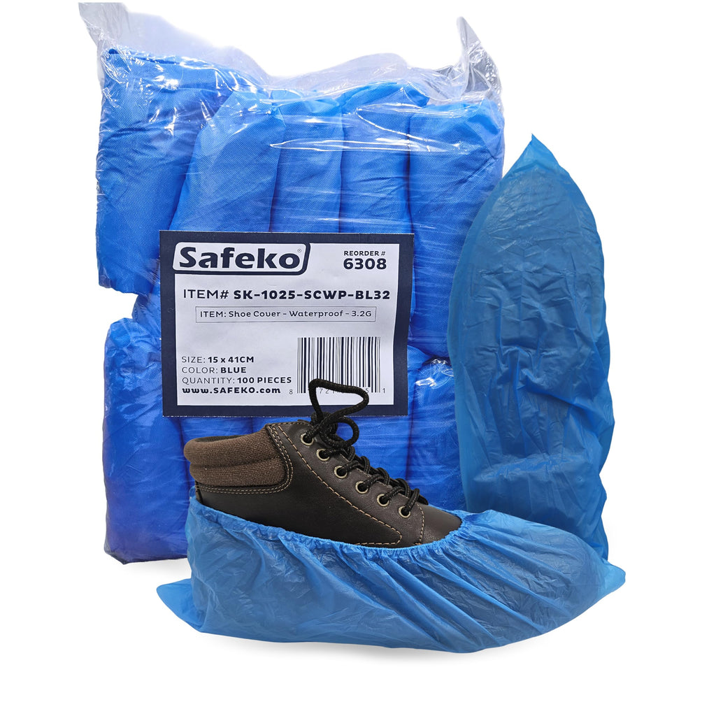 Waterproof Non-Slip Disposable CPE Boot Covers, Blue, 100 Pack N858775
