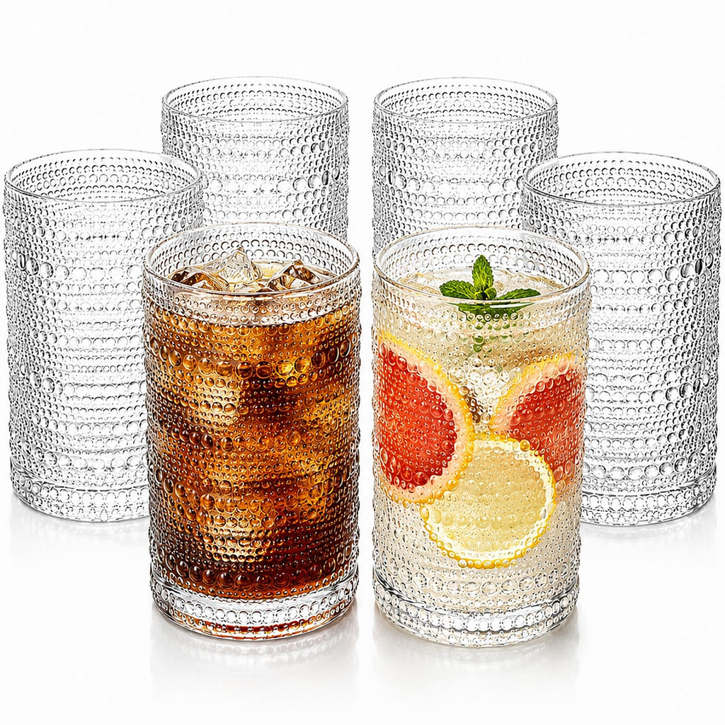 Set of 6 Vintage Hobnail Drinking Glasses, 13 oz Clear Embossed Glassware K587950