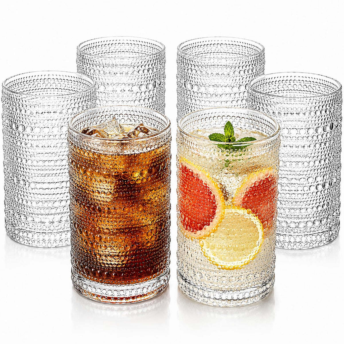Set of 6 Vintage Hobnail Drinking Glasses, 13 oz Clear Embossed Glassware K587950